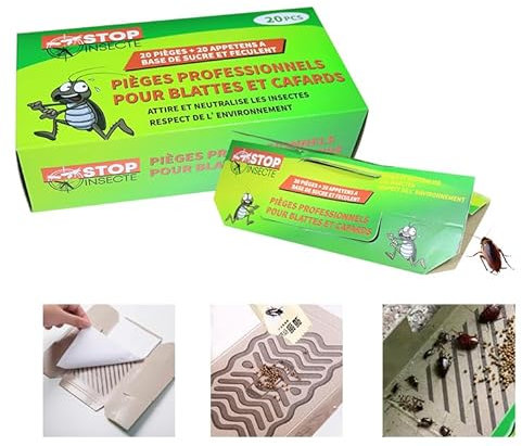 Kit de 20 Pièges Professionnels + 20 Appâts surpuissants pour Éliminer Cafards et Blattes - Solution Efficace pour un Environnement Sans Insectes