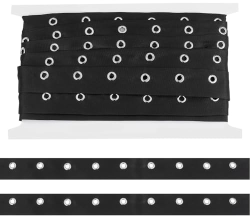 BENECREAT Nastro con Occhielli In Cotone Nero Da 4.5 m, Striscia di Nastro In Twill con Passacavo Largo 25 mm con Anello con Occhiello In Metallo Argentato per Scarpe Da Camicia A Corsetto