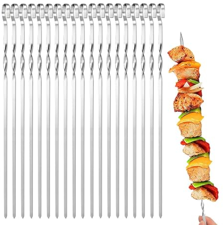 6 Spade Inox Grande - 43 cm - Pezzo per Spiedini Barbecue in Acciaio Inox - Per Arrostire Spiedini di Carni e Verdure - Resistente - Hostelnovo
