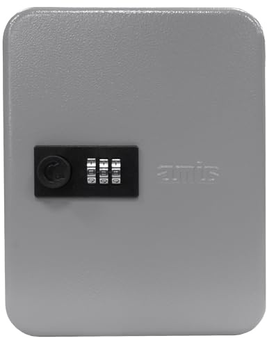 Amig - Portallaves Seguro y Organizador de Acero con Cierre de Combinación - Capacidad 20 Llaves - Armario para Llaves de Uso Doméstico y Profesional - 200 x 160 x 70 mm - Color Gris Epoxi