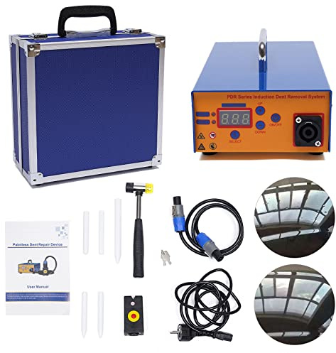 unkonwcy Ensemble d’outils de réparation de bosses pour voiture, kit de débosselage sans peinture, boîte à outils de réparation électromagnétique sans peinture, machine à induction chauffante pour