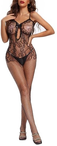 TUYMNI Sexy Dessous Damen Bodystocking Ouvert Catsuit Erotische Spitze Dessous Offener Schritt Reizwäsche Fetisch Erotic Kleid für Sex Unterwäsche mit offenem Schritt Strumpfhosen für Frauen Schwarz
