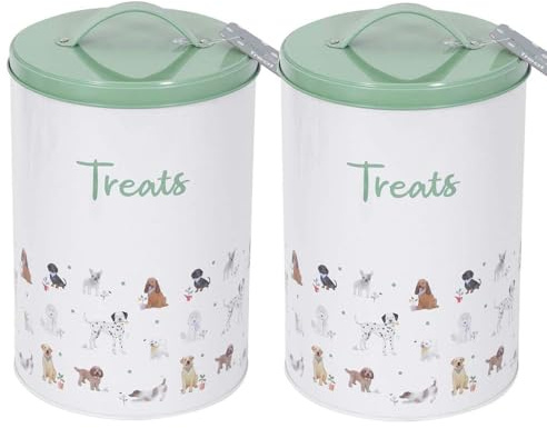 UNIQUE HOME LIVING Dog Food Storage Container, Set of 2 Airtight Pet Food Storage Tin with Lid, Dog Treats Box Dry Food Dispenser (13x19cm)
