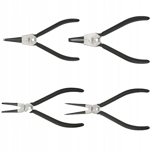NEO TOOLS Sprengringzangen Set 4 Stück 170/180mm - Sicherungsringzange Gerade & Gebogen für Sicherungsring Innen & Außen - CrV-Stahl - Seegeringzange mit Rutschfesten Griffen - Sägeringzangen