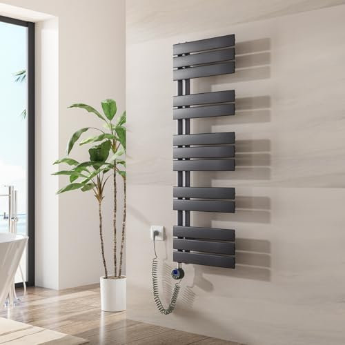 Heilmetz Badheizkörper Elektrisch 1176 x 400 mm,Flach Bad Heizkörper mit Digitalem Thermostat,Elektrischer Handtuchheizkörper Handtuchwärmer mit Timer für Badezimmer,600 Watt Anthrazit