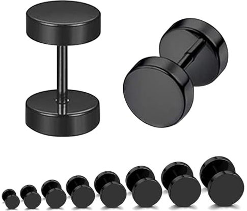 SYEYCW 8 Paar Ohrstecker Schwarz, Männer Edelstahl Hypoallergen Schwarze Ohrringe, 3mm-10mm Tunnel Piercing Herrenohrringe Set, Kreis Ohrstecker Fake Plug Tunnel Ohrringe, für Männer und Frauen