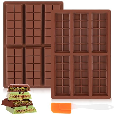 Schokoladenform Silikon 2 Stück Tief Schokoladentafel Silikonform Schokolade BPA-frei Antihaft Schokoladen Silikonform mit Schaber für Schokolade Praline Süßigkeiten