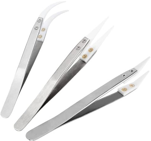 Treki 3 Stück Lötpinzette Keramik Pinzette Spitz 1200 C Hitzebeständige Pinzette, Anti Statik Pinzette mit stumpf gebogen Spitze Präzisions Pinzette für Löten, Basteln, Elektronik, Schmuck, Handwerk