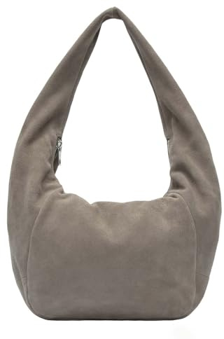 LIEBESKIND BERLIN Leder Schultertasche Farrah Hydro Suede Hobo Bag Neutral Gray hellbraun