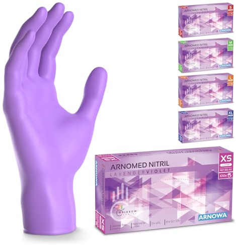 500x ARNOMED® Guanti nitrile XS Viola, Guanti monouso senza polvere e lattice, Guanti plastica usa e getta dermanytril, Per cucina, pulizia casa, alimenti e tattoo XS, S, M, L, XL