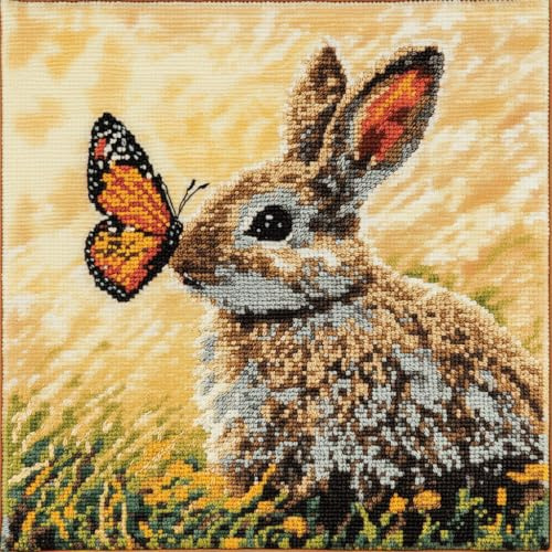 AMBATTERY Kreuzstich Kissen Set Vorgedruckt, Blumen und Kaninchen Kreuzstichkissen Zum Dekorieren 45X45cm Stickkissen Zum Selbersticken Kreuzstich Set Vorgedruckt Kissenbezug
