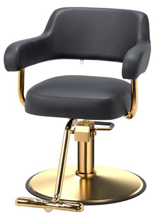 OmySalon Barber Chairs for Barbershop Black and Gold Styling Chair, Salon Chair for Hair Stylist Heavy Duty Hydraulic Pump, 360°Swivel with Footrest, Hairdressing Home Beauty Spa Braiding Equipment