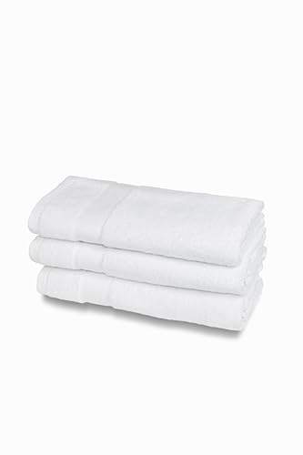 Set de Serviettes de Bain en éponge 100% Coton, 3 invités/Bidet, Lot de 3 pièces, Dimensions 40 x 60 cm, 550 g/m², idéales pour Les B&B et l'hôtel, résistant aux lavages fréquents, Blanc, Ligne de