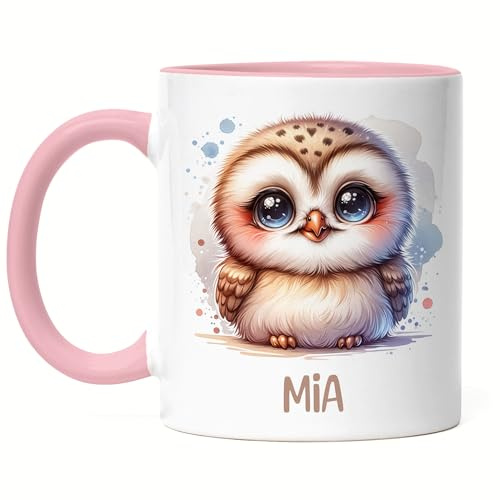 Kiddle-Design Kindertasse mit Namen Personalisiert, Personalisierte Tasse Kinder mit Waschbär, Namenstasse Waschbärtasse, Kinderbecher als Geschenk zur Taufe, Geburt Weihnachten - Emaille Tasse