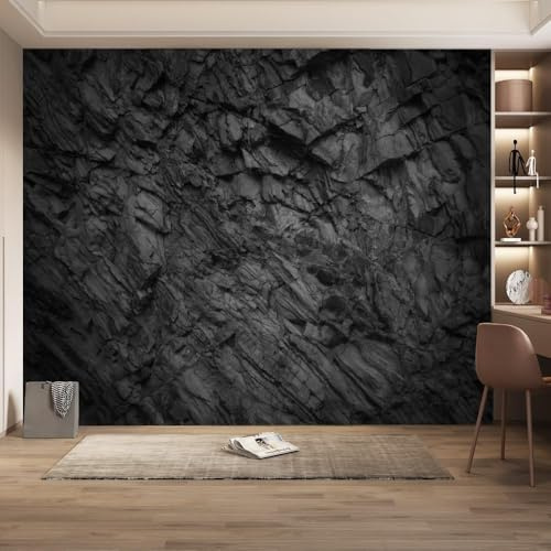 Papier Peint Panoramique Rocher 150x105 cm 3D Papier Peint Intissé Noir Photo Trompe l'oeil Poster Grand Mural Salon Chambre Enfant Chambre Décoration Murale a-2889