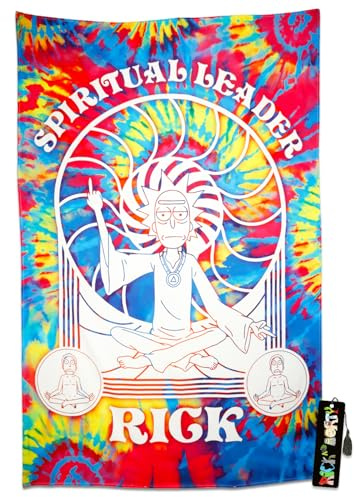 Rick and Morty Wall Poster - Deluxe Fabric Tapestry Wall Art - Bundle with a Funky Rick Spiritual Leader Tapestry for Office, Home Plus More