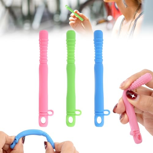 lasuroa 3pz Boccaglio Masticabile Smettere Fumare, Portatile Bastone Masticabile Silicone Boccaglio con Olio Essenziale per Migliorare Concentrazione Movimento (Rosa, Blu, Verde)