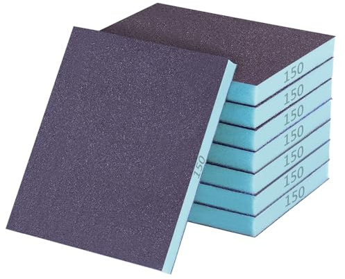 YFLeomry 8 Stück Schleifschwamm 150 Körnung Flexibles Schleifschwamm Holz | Nass-Trocken Schleifschwämme Waschbar und Wiederverwendbare Schleifpad, Schleifpads für Holz, Metall, Wand, Lack, Autolack