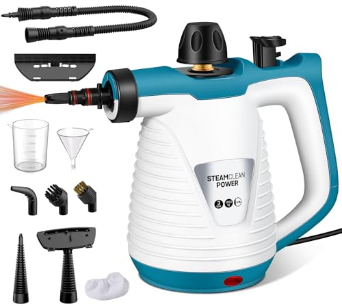 KingSom Vaporeta Limpieza Hogar, Vaporeta de Mano, Limpiador de Vapores Portátil de Usos Múltiples con 10 Accesorios para la Eliminación de Manchas,Limpiador a Vapor Sofá,Steam Cleaner con Cable de 3m