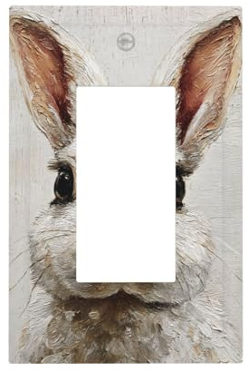 Retrato de conejo de Pascua, vintage, rústico, interruptor de luz, placa frontal, cubierta de placa frontal, 1 banda, decorador, receptáculo, para decoración del hogar, cocina, habitación, baño