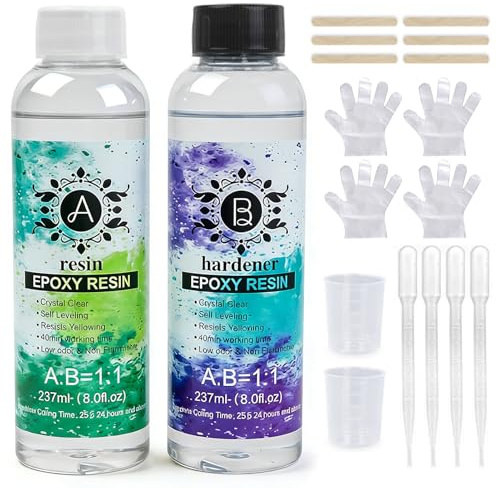 keeusmi Epoxy Resin Kits for Beginners, 16oz Crystal Clear Resin,Fast Curing Resin & Hardener with Anti-Yellowing, High Gloss Self-Leveling Craft for Jewelry, River Tables, Casting