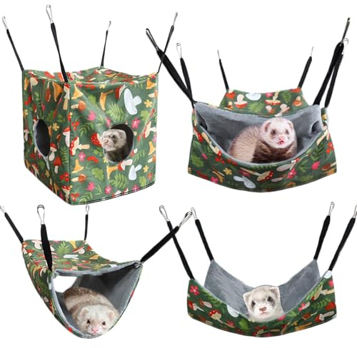 Hamaca para hámster para jaula, 4 piezas transpirable, túnel de hurón, accesorios para mascotas pequeñas, cama antideslizante para ardillas, chinchillas, hámsteres, cómodo refugio de descanso, jaula