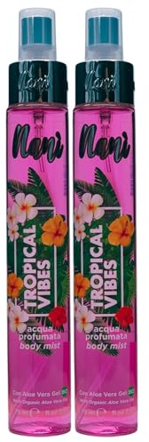 2x Acqua Profumata Con Aloe Vera Gel Bio. Disponibile In Diverse Fragranze Leggere, Intense, Intramontabili, Classiche Ed Eleganti, Da Indossare Tutti i Giorni 75ml (TROPICAL VIBES)