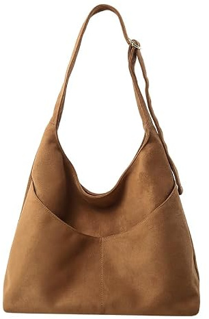 JANSBEN Wildleder Handtasche Damen Groß Shopper Tasche Damen Schultertasche Suede Hobo Bag Umhängetasche für Freizeit, Arbeit, Reisen