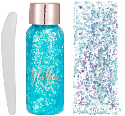 EONFAVE Body Glitter Gel, Face Body Glitzer Schminke Gesicht, Liquid Sequins Chunky Glitter für Körper und Haare, Kleidungsdekoration, Feminine Festival Make Up Pailletten und Zubehör (106#blau)