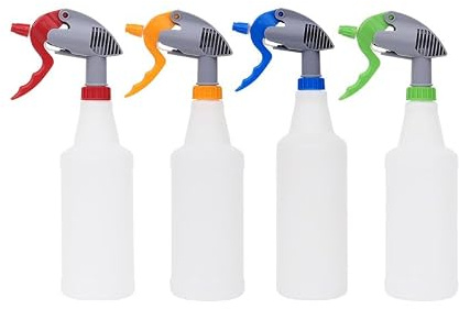 DrDirt Spray Bottles 750ml/25oz 4 color Pack High Flow 3cc Acid and Alkali Resistant Alcohol Compatible Professional Heavy Duty for Cleaning Plants Watering