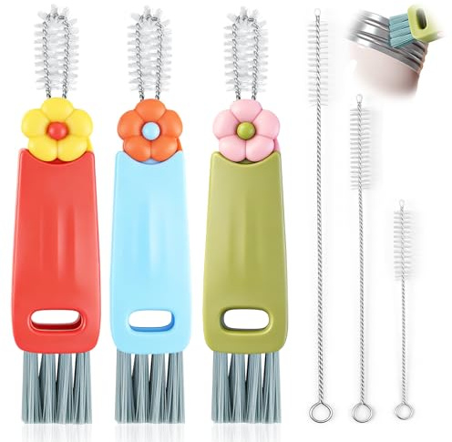 3 Stück 3 In 1 Reinigungsbürste, und 3 Stück Strohhalmbürsten, Multifunktionale Becherdeckel Reinigungsbürste Wasserflaschenbürsten zur Reinigung für Gläser, Reagenzglas und Babyflaschen