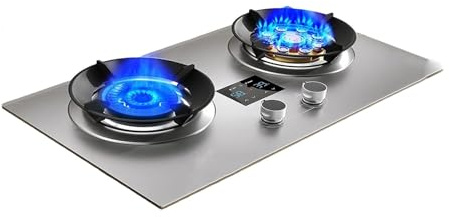 THEGA Stufa A Gas Propano A 2 Fuochi, Cucina A Gas per Interni in Acciaio Inossidabile, con Funzione Timer, Cucina da Tavolo Indipendente con Accensione Automatica(LPG)