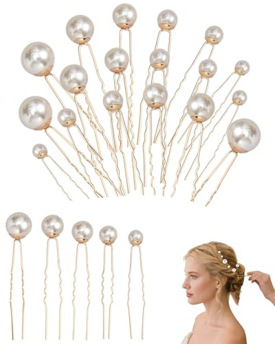 UEAVOID 18 Épingles & Pinces Chignon Cheveux Mariage Perles Dorées en U pour Mariée, Demoiselle d'Honneur, Bijoux Accessoires Coiffure Élégants Fête.