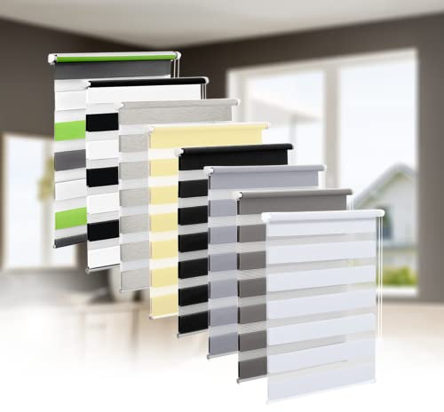 Eurohome Clamp-Fix Double Roller Blind, No Drilling Required, Dual Roller Blind, Transparent and Opaque Privacy Screen Roller Blind with Clamping Brackets for Windows