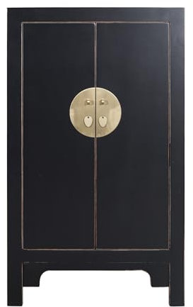 Fine Asianliving Chinesischer Schrank Onyx Schwarz - Orientalischer Hochzeitsschrank B70xT40xH120cm Asiatische Möbel