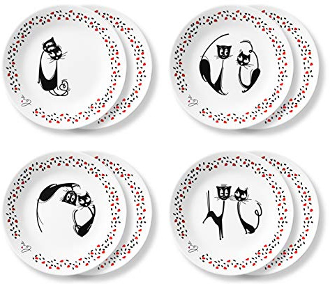 Corelle Chip Resistant Appetizer Plate, 8-Piece, Loving Cats