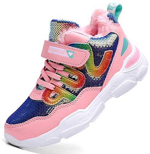 HSNA Baskets Mode Fille Légères Chaussures Scratch Sneakers Paillettes pour Fille