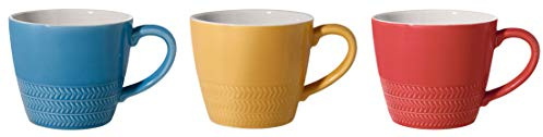 Bloomingville Tassen mit Henkel Hedda Retro Kaffeetasse Teetasse Vintage dickwandige Ø 9,5 x H 8,5 cm, blau rot gelb, Keramik, 3er Set