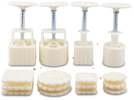 16 Pcs Mooncake Press 50-100g Round Square Hand-Pressure Moon Cake Mould (4 Pcs Compressor and 12 Pcs Stamps)