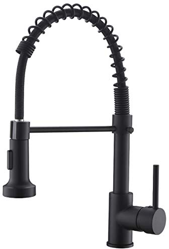 TIMACO Black Kitchen Tap - 360° Swivelling with Spiral Spring Shower Extendible Gastro High-Pressure Kitchen Sink Mixer Tap