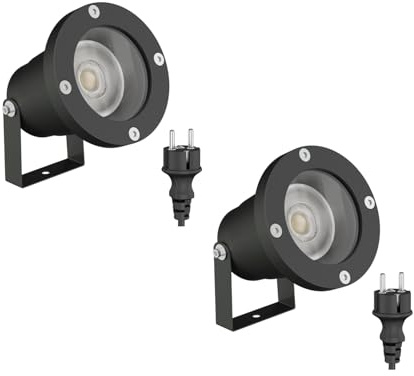 ledscom.de 2 Stück LED Gartenstrahler DUK schwarz für außen, Aluminium, IP65, inkl. GU10 Lampe 5,558W 535lm 30° weiß