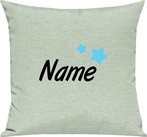 Kleckerliese Kissen Kissenbezug Kissenhülle 40x40cm Name Wunschname Sterne, Farbe Mint