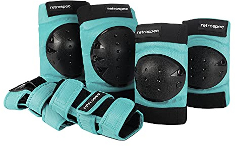 Retrospec Knee Pads, Elbow Pads & Wrist Guards for Men, Women & Kids - Protective Gear for Skateboarding, Roller Skate, Rollerblade, BMX & Scooter - Multi Sport Pad Set - Spring Mint - Adult (15+)