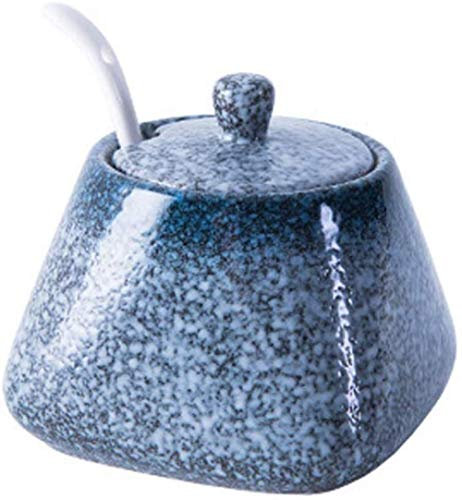 zaizai Tarro De Especias De Cerámica Vintage con Cuchara De Tapa, Azucarero De Porcelana, Olla De Chile, Tarro De Condimento De Cocina para El Hogar, Caja De Condimento para Restaurante De Cocina-B