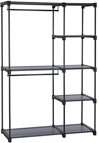 SONGMICS Kleiderschrank offen, Kleiderständer, Kleiderstange, Garderobe, 2 Hängefächer, viel Platz, für Schlafzimmer, Wohnzimmer, 112 x 43 x 165 cm, grau RYG024G02