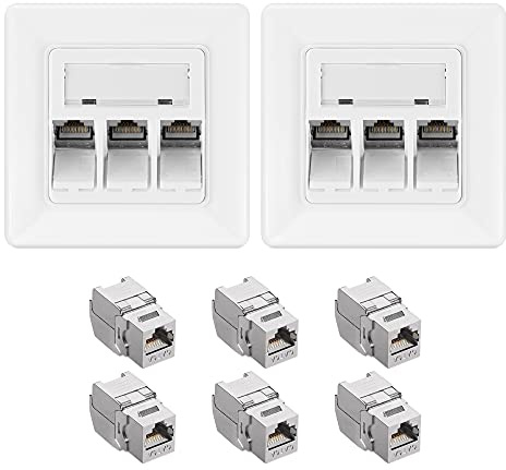 kwmobile 6x Module Keystone Cat 6A - Lot 2x Connecteur Module de Brassage 3x Prise Murale - Branchement Câble RJ45 avec Raccord Blindé - Snap-in