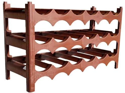 Acan Tradineur - Botellero de plástico apilable - 3 Baldas - Capacidad para 18 Botellas - Ideal para el Almacenamiento de Botellas - Color Marrón