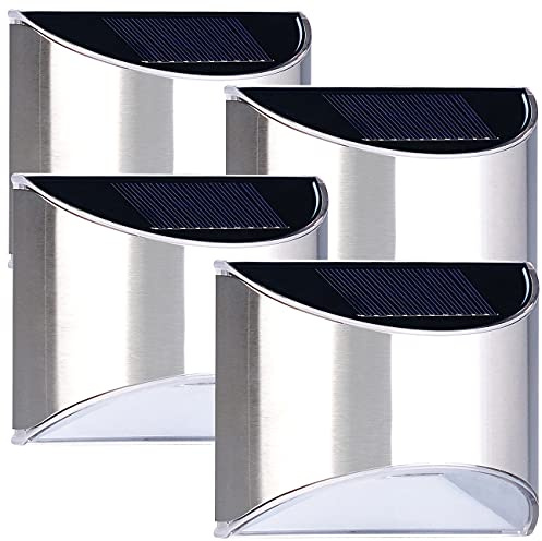 Lunartec Solarleuchte: 4er-Set Solar-LED-Wandleuchte mit Lichtsensor, Edelstahl, 20 lm, IP44 (Wandstrahler, Solarleuchte Wand, aussen)