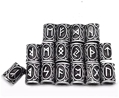 Prokreuzstich 24 Stück Wikinger Runen Bartperlen Haarperlen DIY Ringperlen Schmuck Anhänger Halskette(Silber)