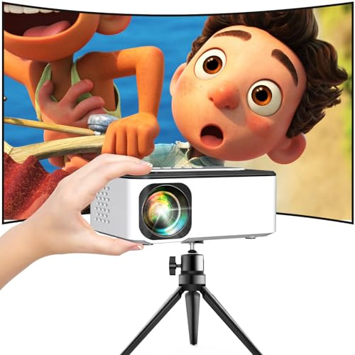 Mini proyector de 7500 lúmenes portátil LCD [pantalla de proyector de 100 pulgadas incluida] Full HD 1080P compatible, compatible con TV Stick, teléfono, juegos, HDMI, AV, proyector de diapositivas